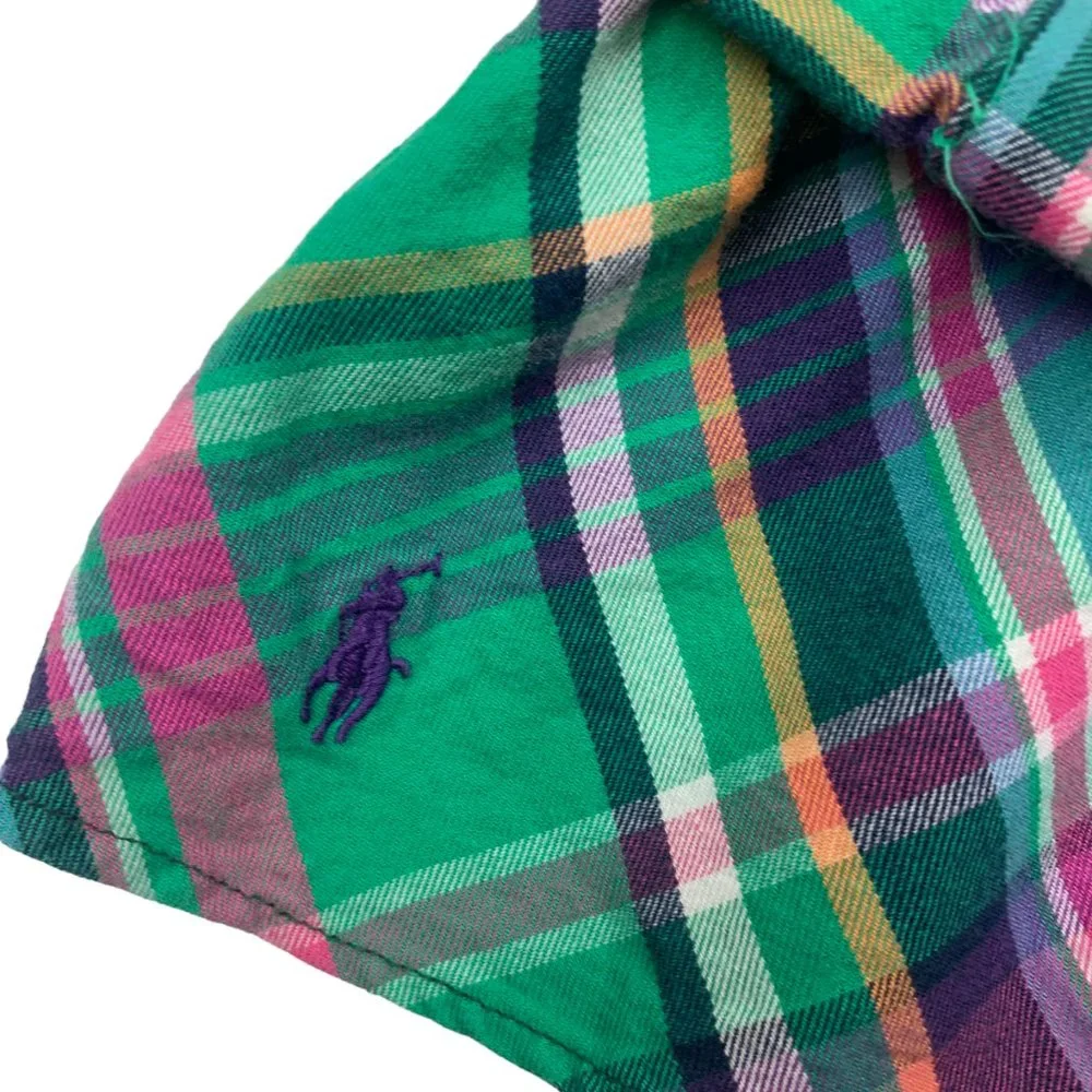 Ralph Lauren 100% Cotton Plaid/Tiered/Ruffle Long Sleeve Dress Girl's Size 12